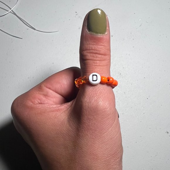 "D" LETTER CRYSTAL BEADED RING, ONE SIZE, ORANGE - Picture 2 of 3
